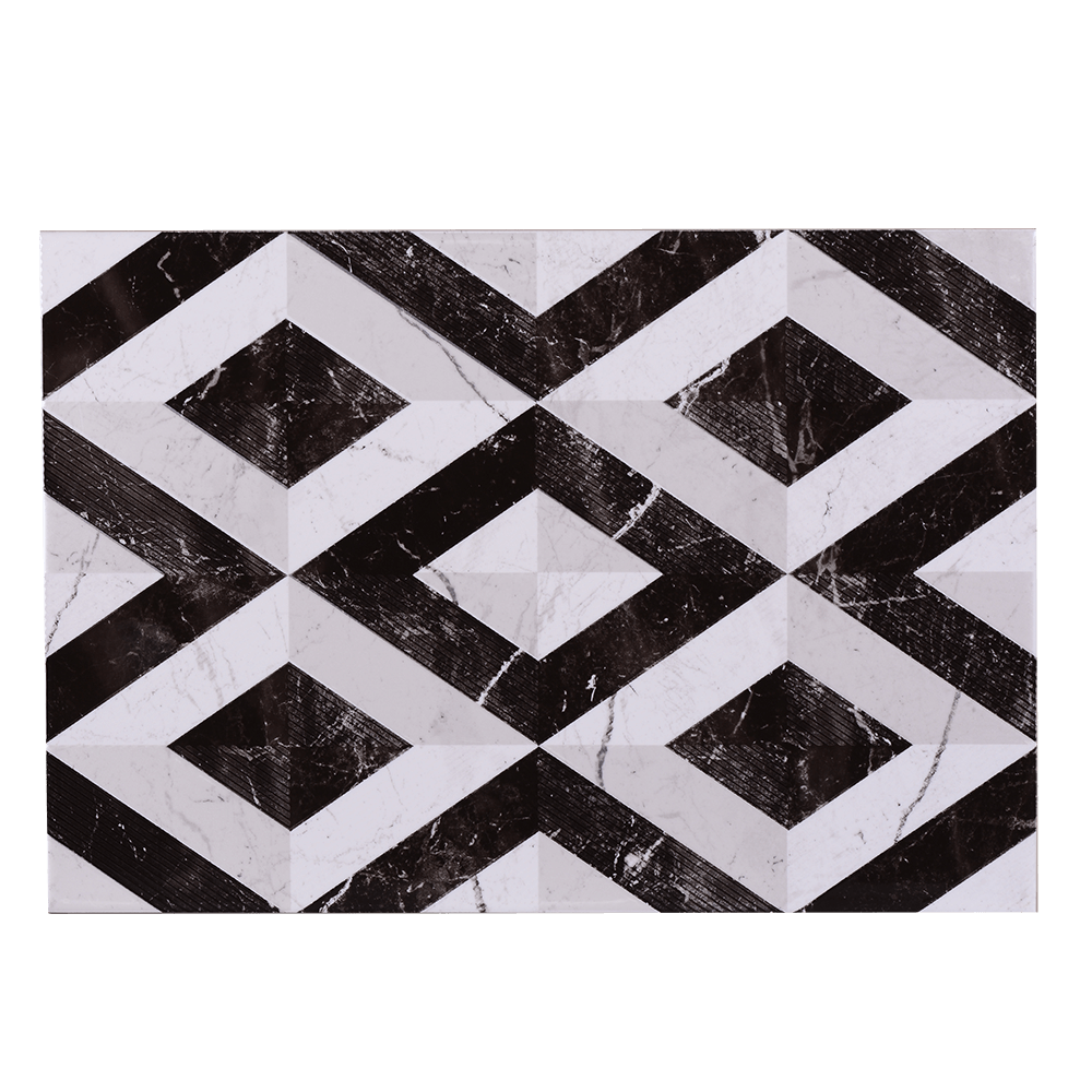 Faianta decorativa Pompei, finisaj estetic, alb si negru, model geometric, 27,5 x 40 cm