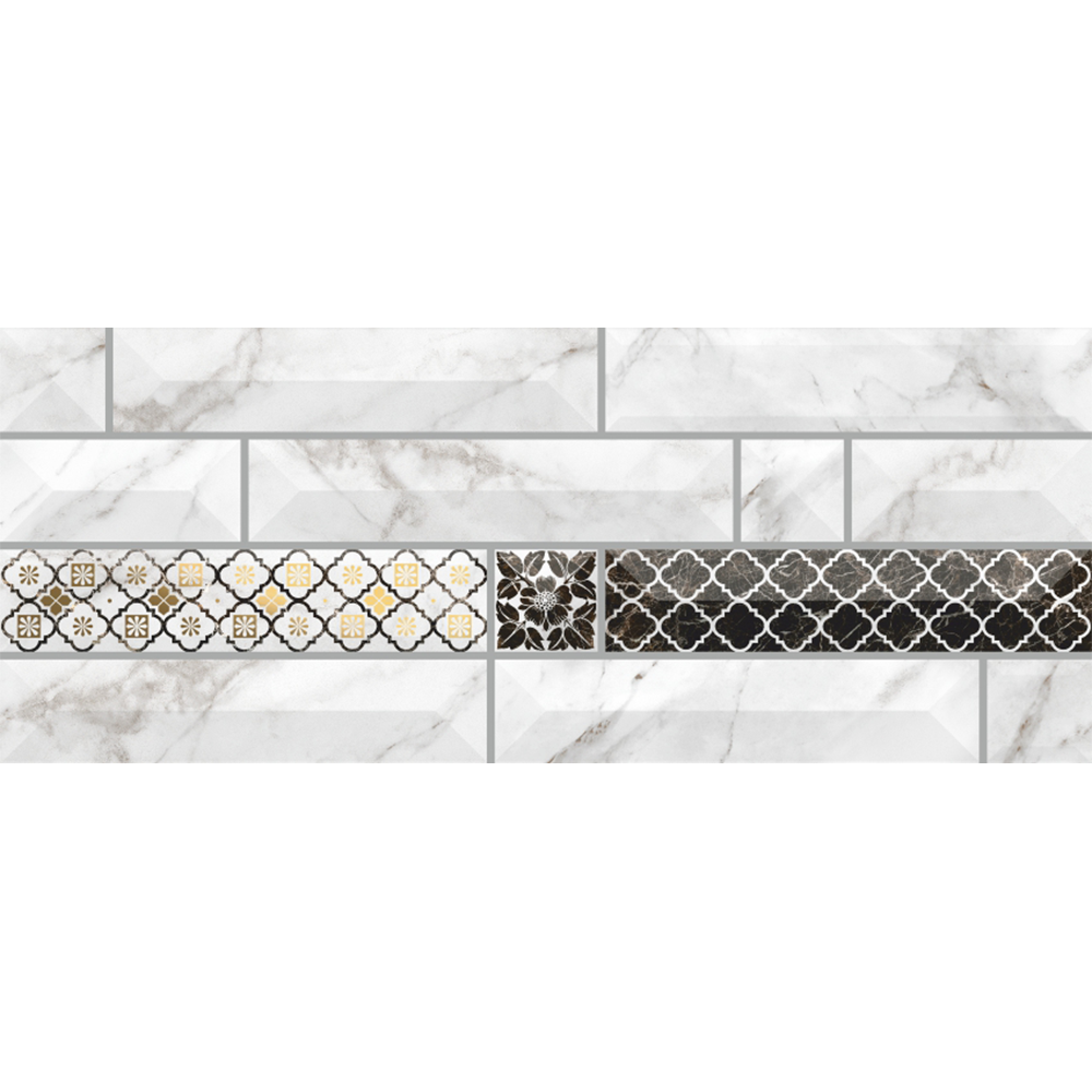 Faianta decorativa Atlantis 7, alb, model geometric cu aspect de marmura, 20 x 50 cm