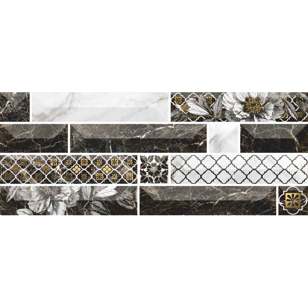 Faianta decorativa Atlantis, alb-negru, model geometric cu aspect de marmura, 20 x 50 cm