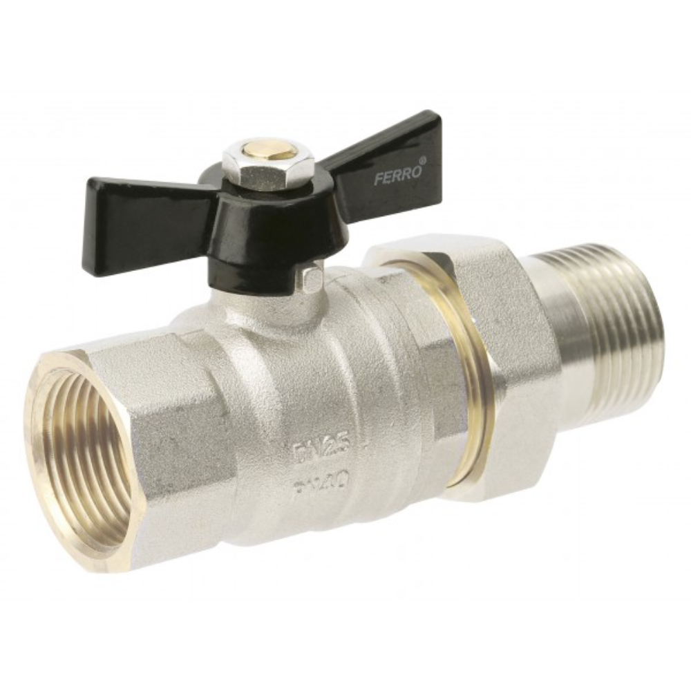 Robinet cu bila si olandez Ferro KSH2, filet interior-exterior, alama, maner fluture, 3/4