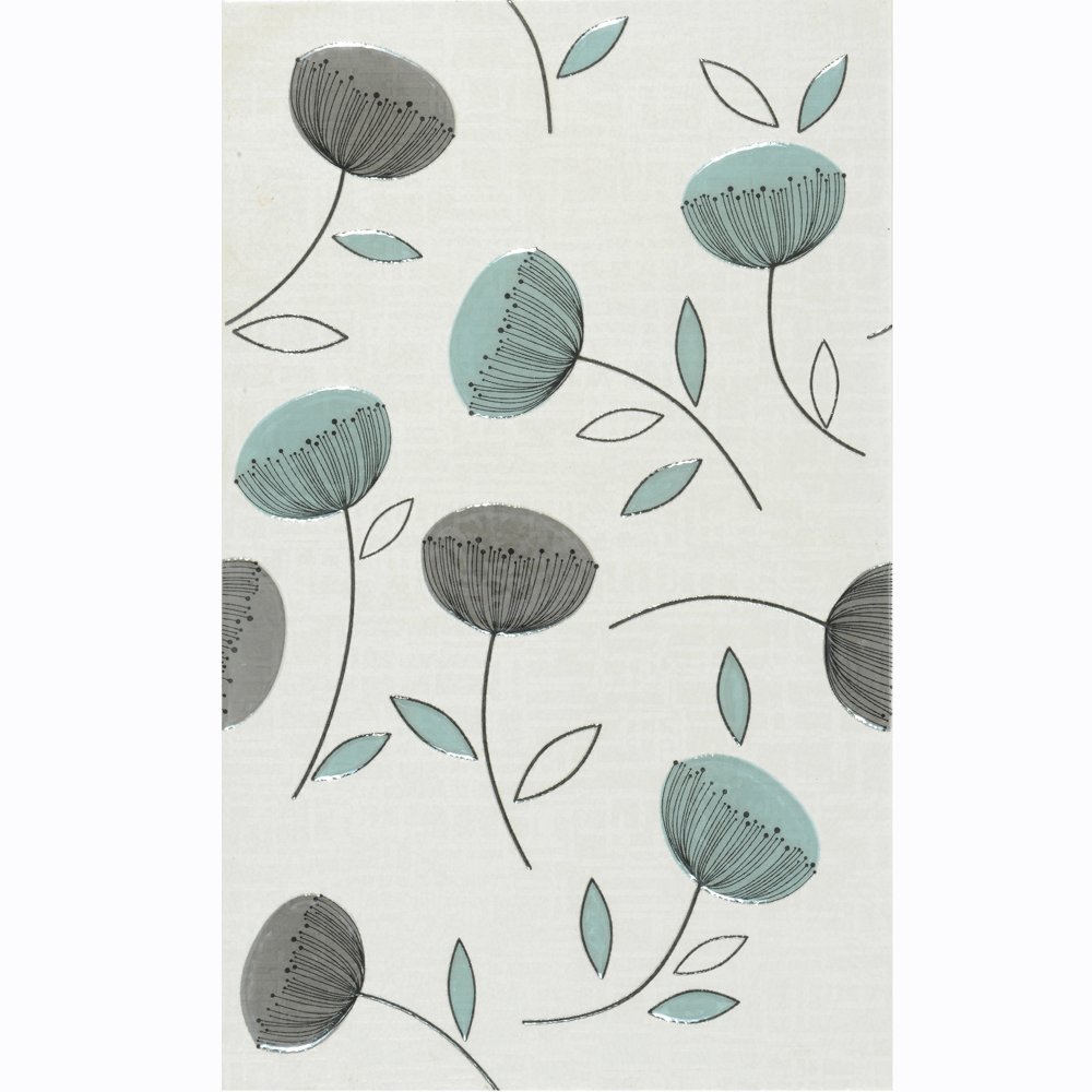 Faianta decorativa Rak Ceramics Atenas, finisaj mat, albastru, model vegetal, dreptunghiulara, grosime 0,9 cm, 25 x 40 cm