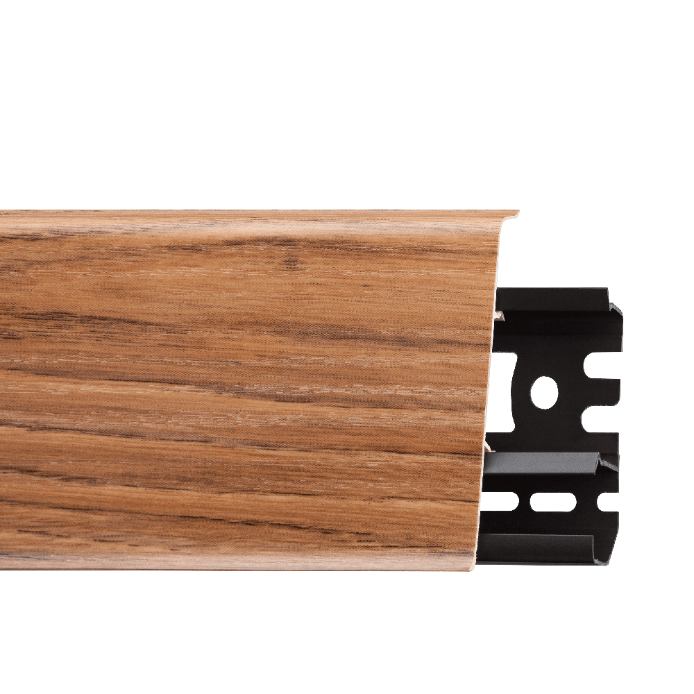 Plinta parchet, cu canal de cablu, PVC, nuc rubra, INDO 70, 2500 mm