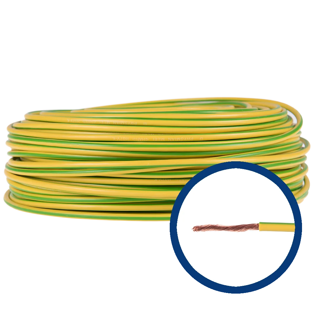 Cablu electric MYF (H07V-K) 10 mm², izolatie PVC, galben-verde, 100 m