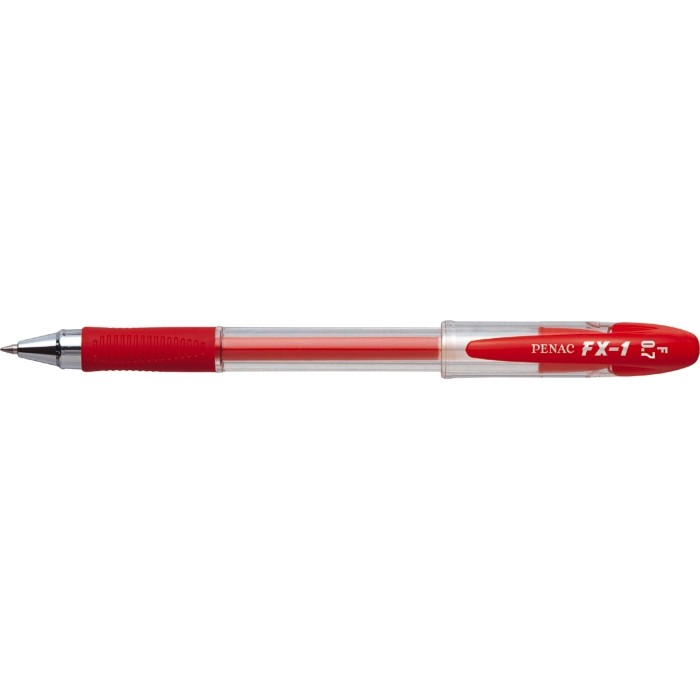 Pix cu gel PENAC FX-1, rubber grip, 0.7mm, con metalic, corp transparent - scriere rosie