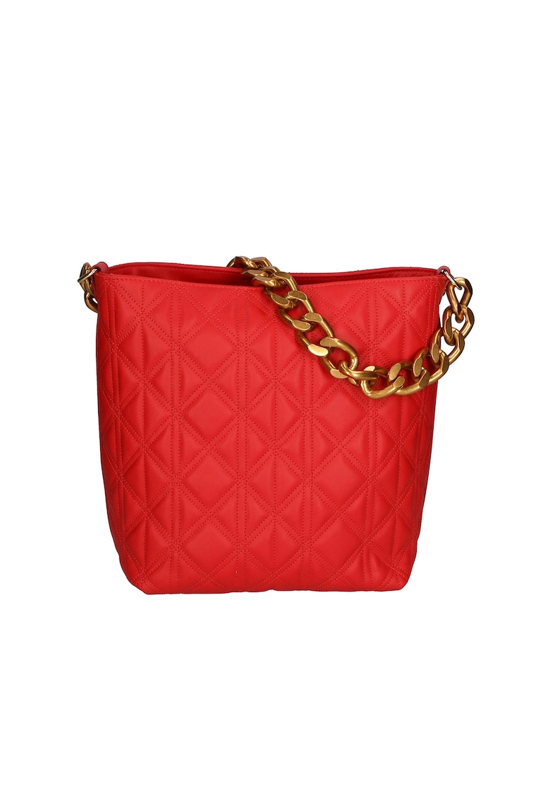 Geanta crossbody de piele cu garnituri cusute - Rosu inchis