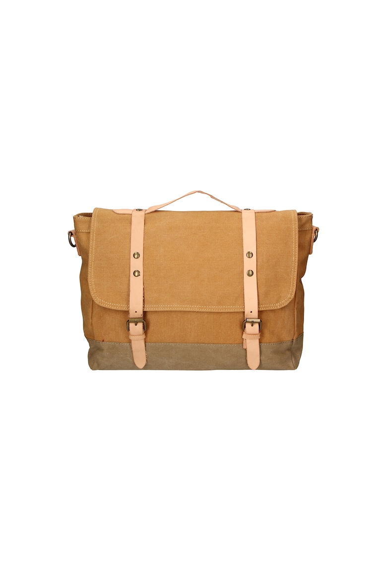 Geanta messenger unisex cu garnituri de piele - Caramel