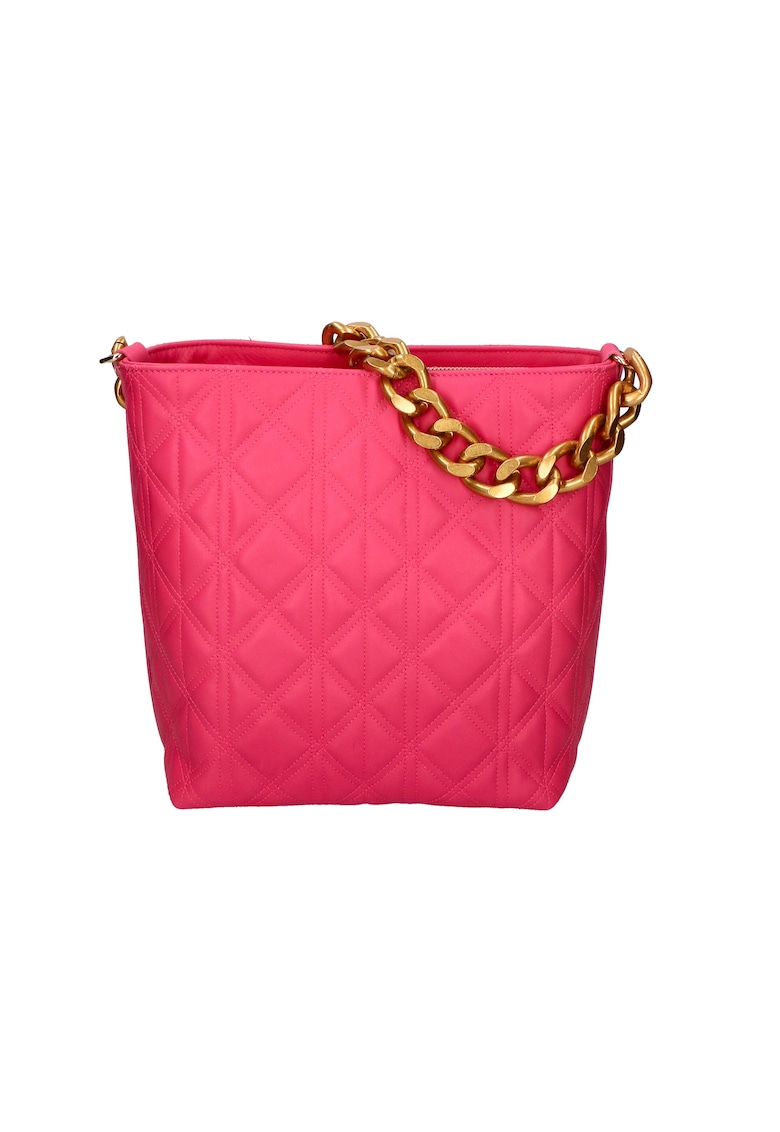 Geanta crossbody de piele cu garnituri cusute - Fucsia