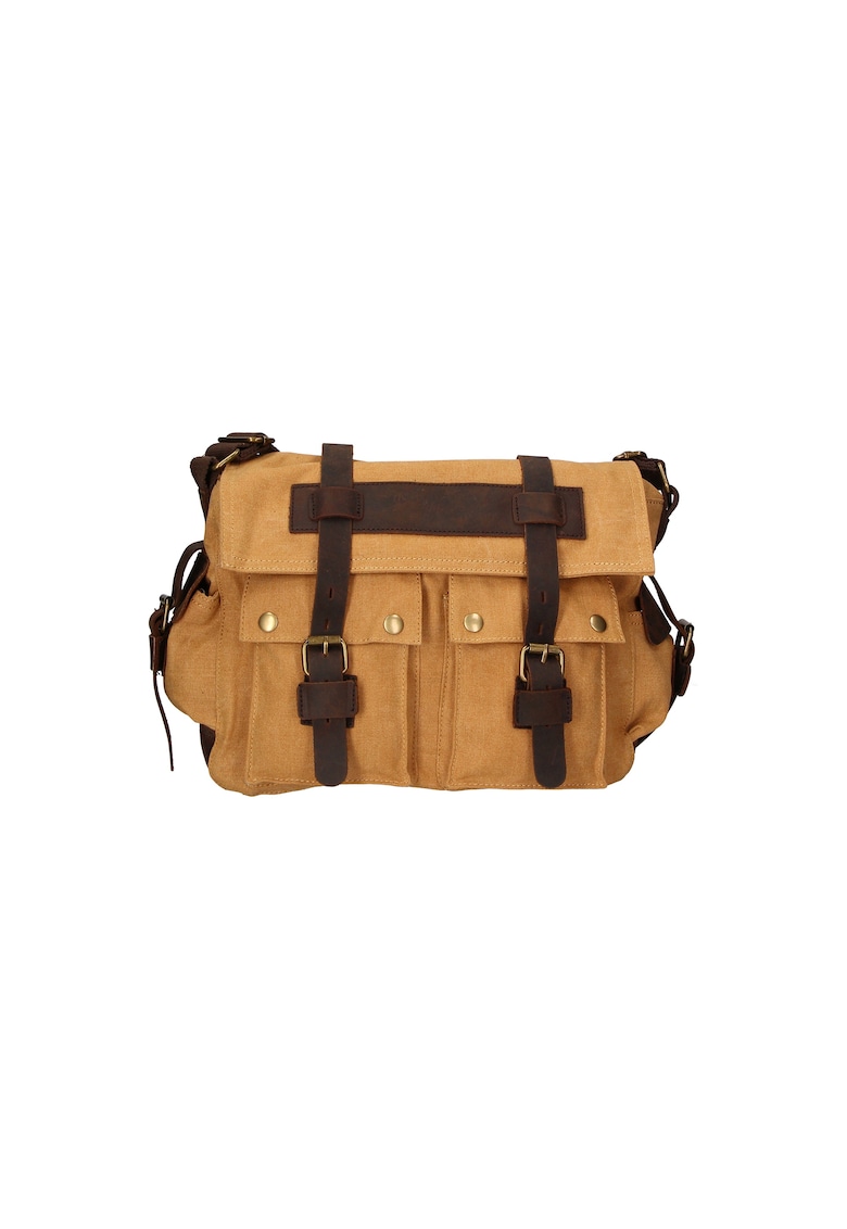 Geanta messenger unisex cu detalii de piele - Caramel