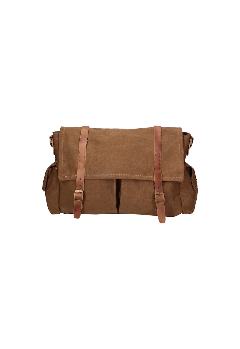 Geanta crossbody unisex cu garnituri de piele - Maro taupe