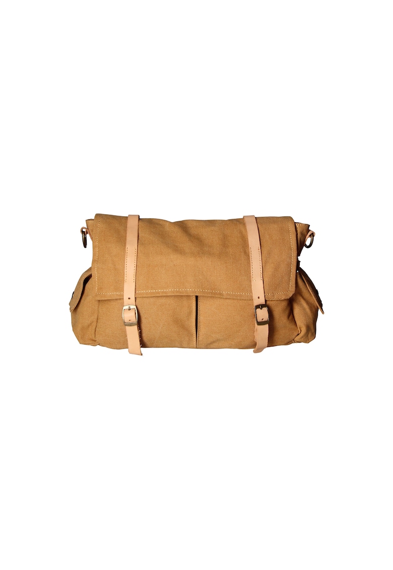 Geanta crossbody unisex cu garnituri de piele - Caramel