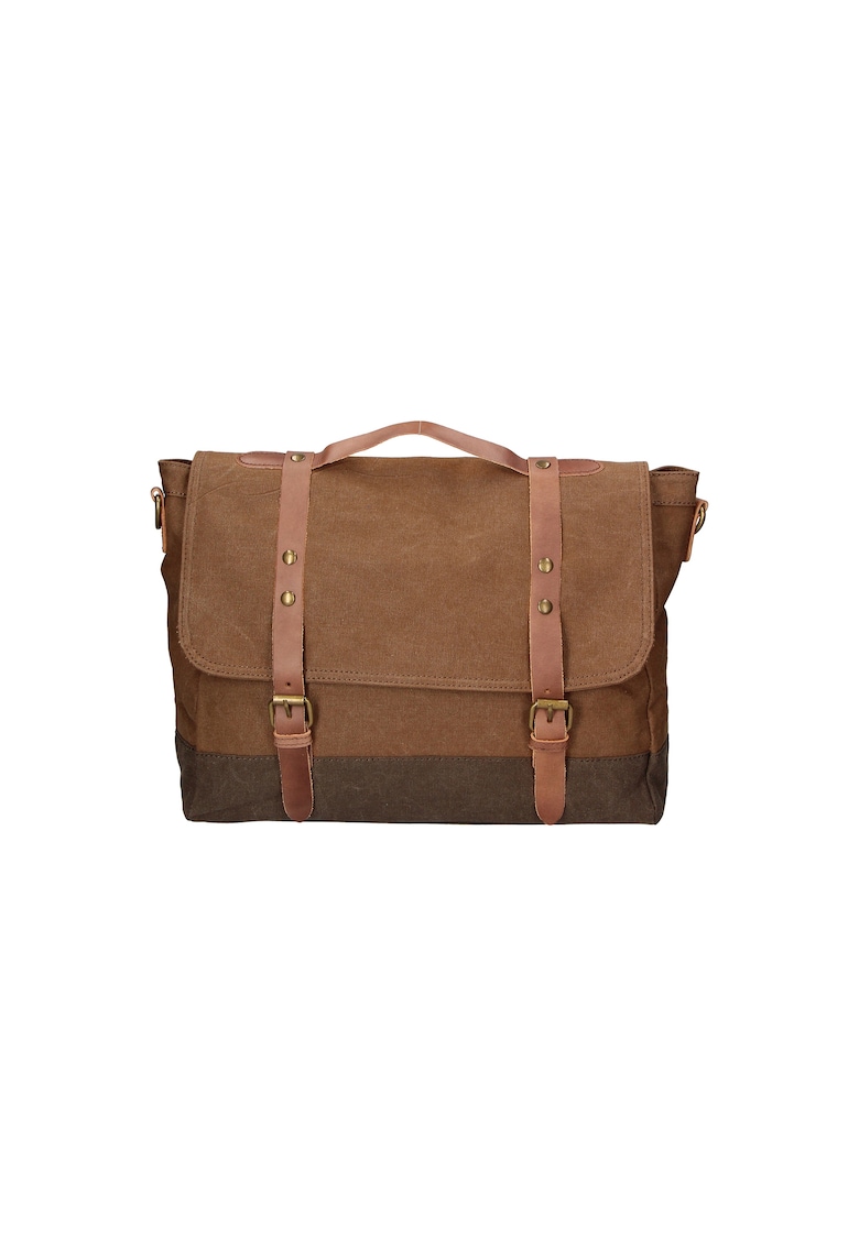 Geanta messenger unisex cu garnituri de piele - Maro taupe