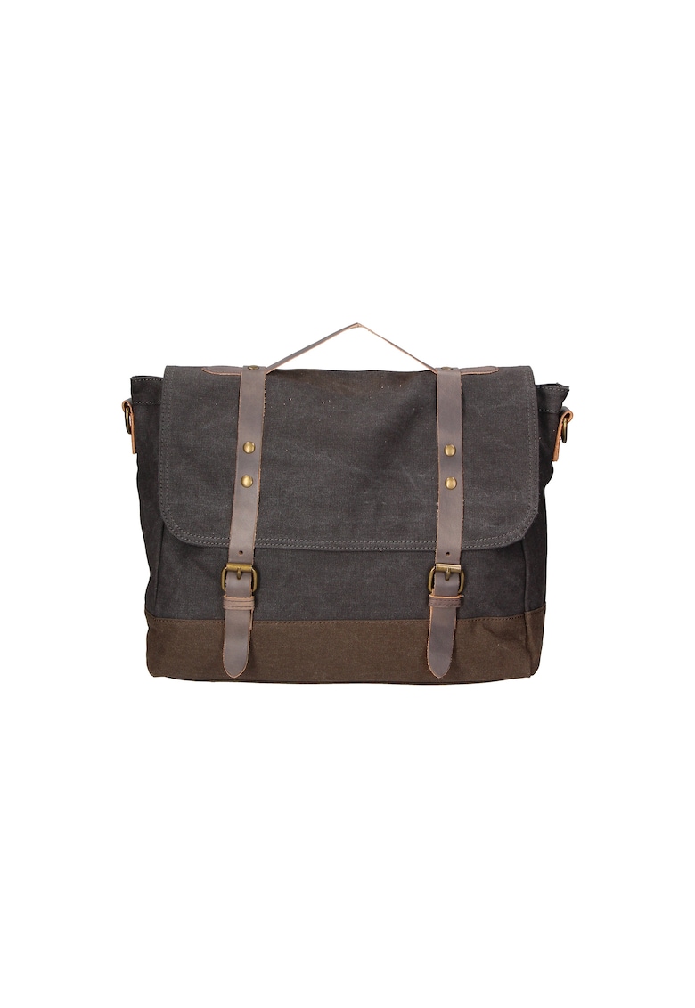 Geanta messenger unisex cu garnituri de piele - Negru