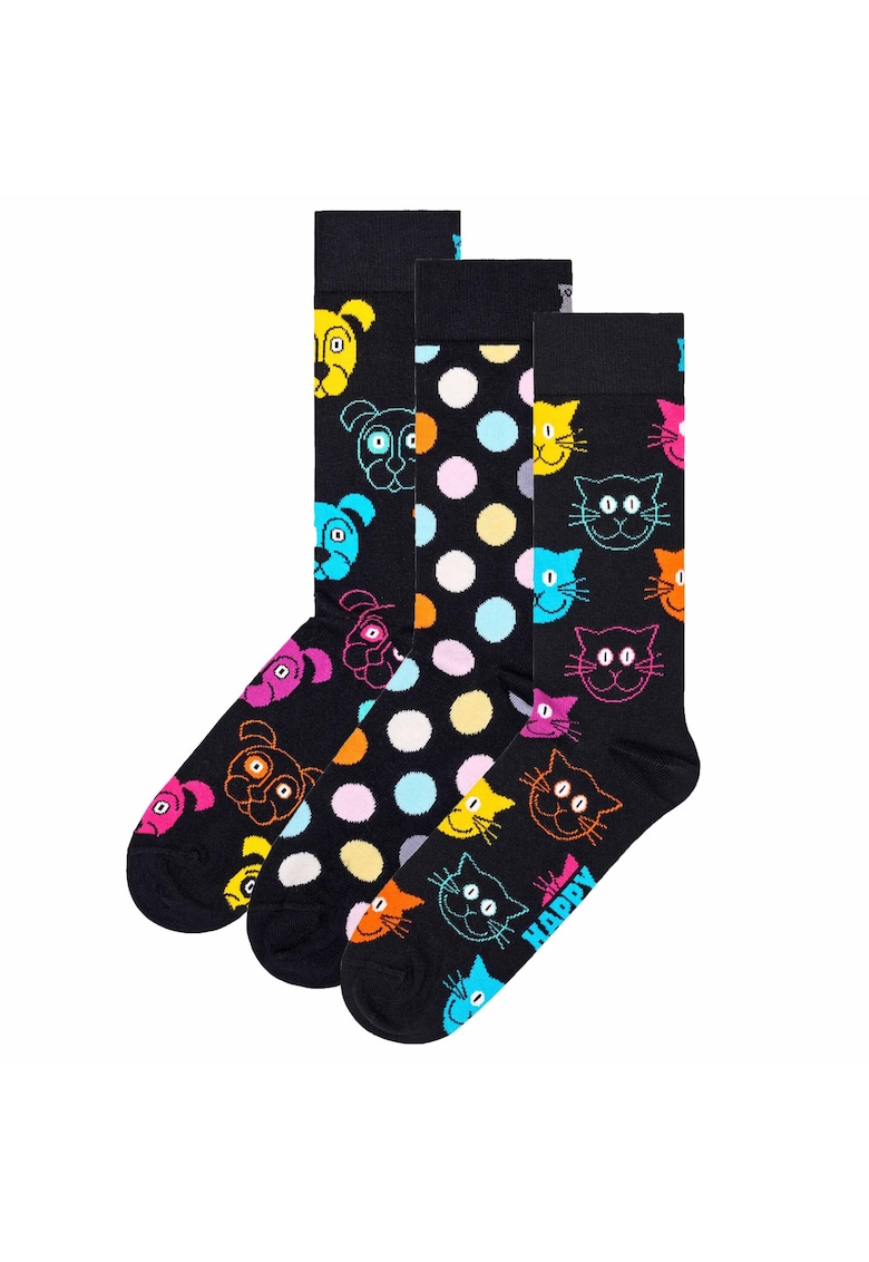 Set de 3 perechi de sosete lungi unisex - Negru/Roz aprins/Albastru