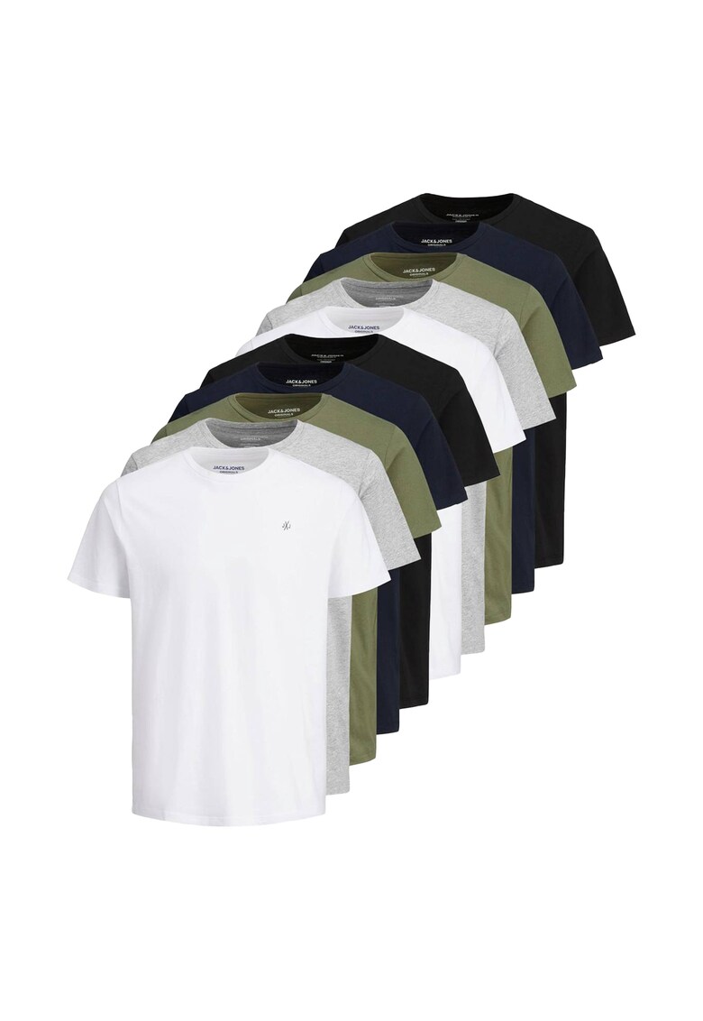 Set de tricouri de bumbac JORJXJ - 10 piese - Alb/Negru/Kaki