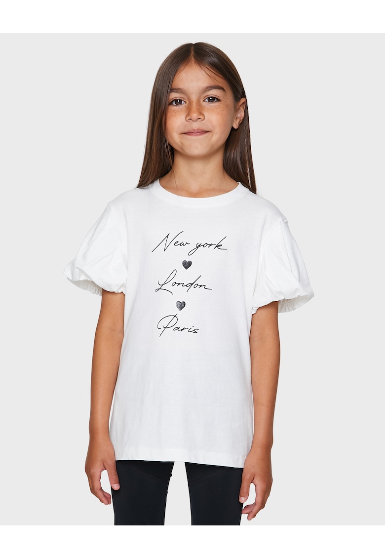 Tricou supradimensionat cu maneci bufante - Crem