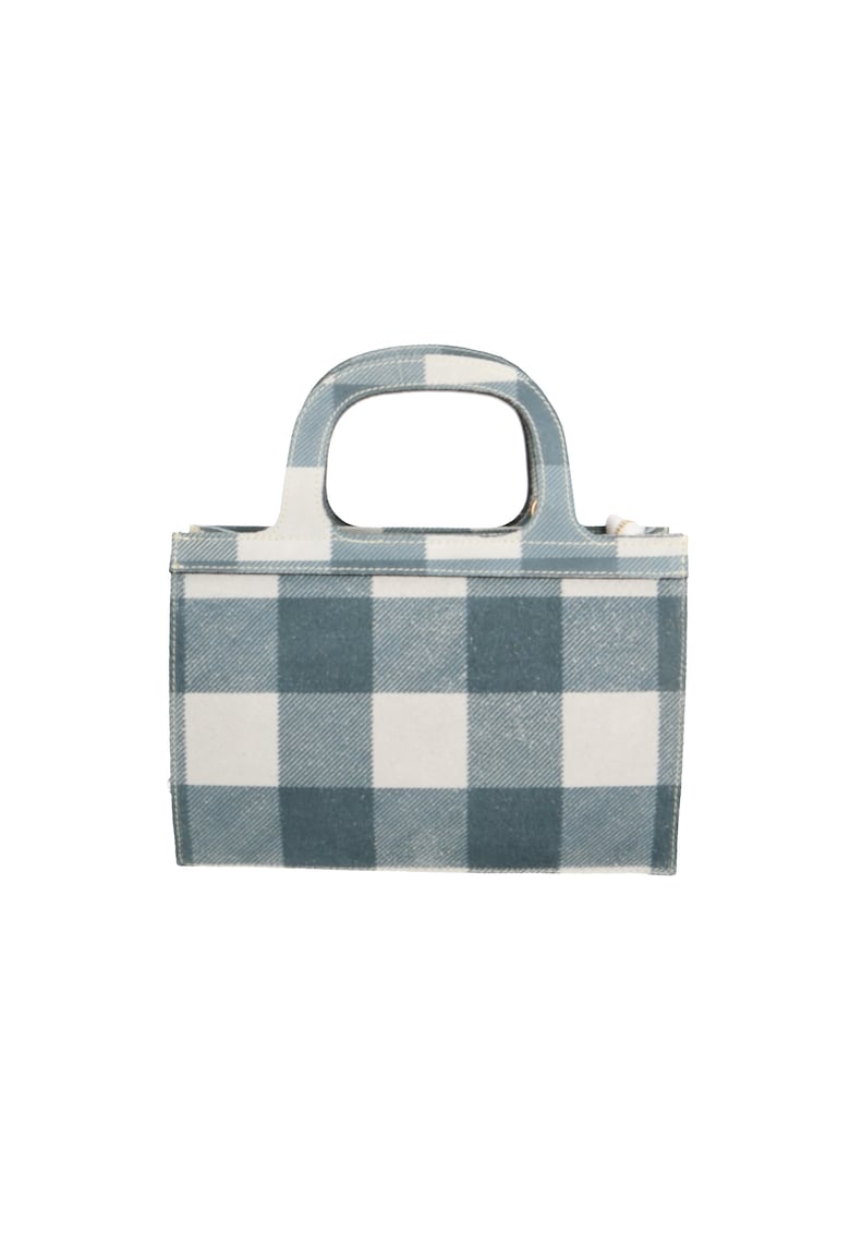 Geanta crossbody de piele intoarsa in carouri - Alb/Albastru