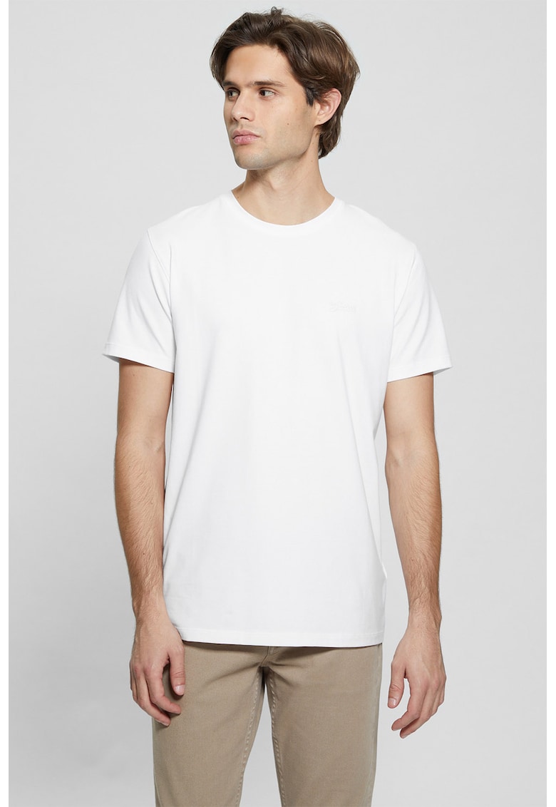 Tricou slim fit cu decolteu la baza gatului - Alb optic