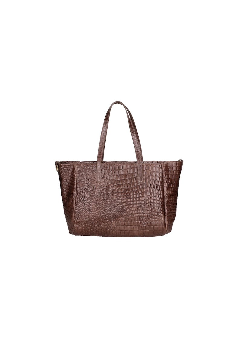 Geanta shopper de piele cu aspect de piele de crocodil - Maro inchis