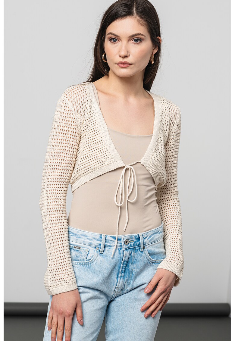 Cardigan crop cu decolteu in V Madera - Alb murdar