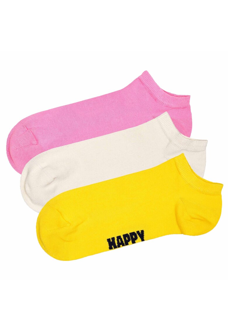 Set de sosete unisex pana la glezna - 3 perechi - Alb/Galben/Roz