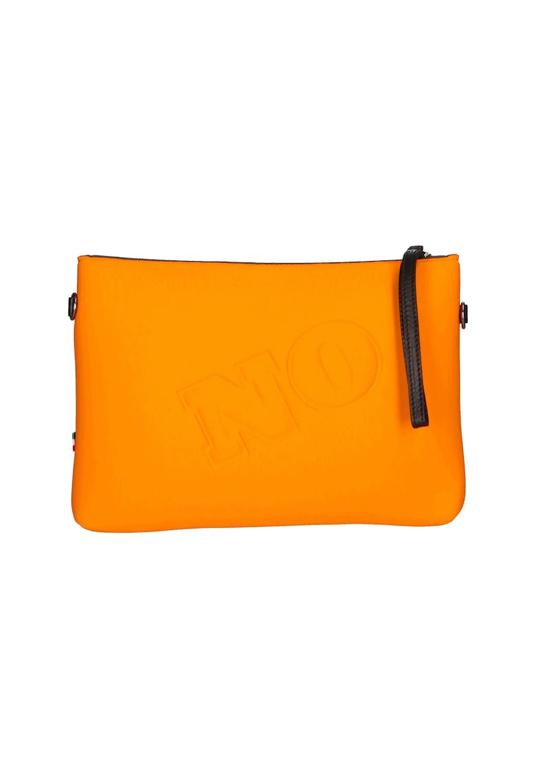 Geanta crossbody cu fermoar si text in relief - Portocaliu