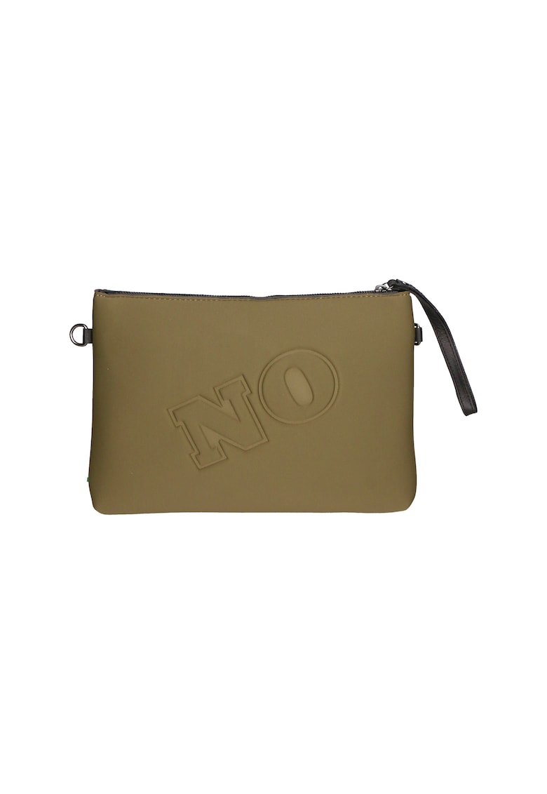 Geanta crossbody cu fermoar si text in relief - Maro taupe