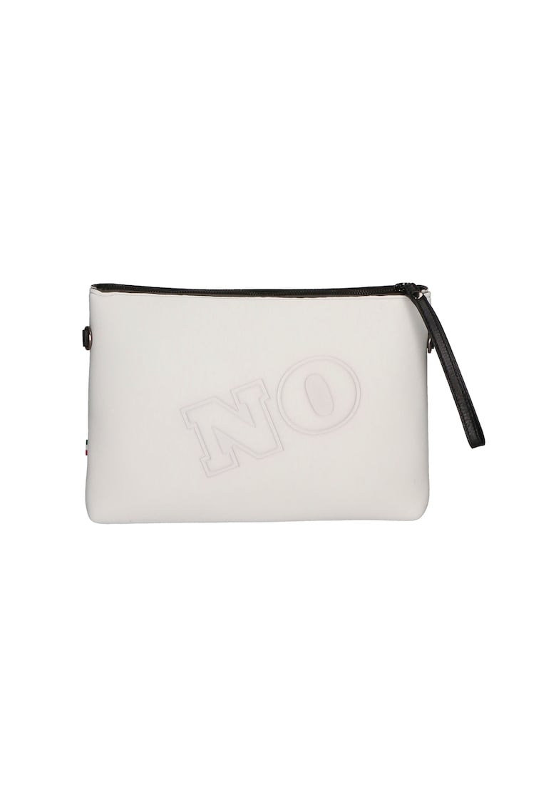 Geanta crossbody cu fermoar si text in relief - Alb murdar