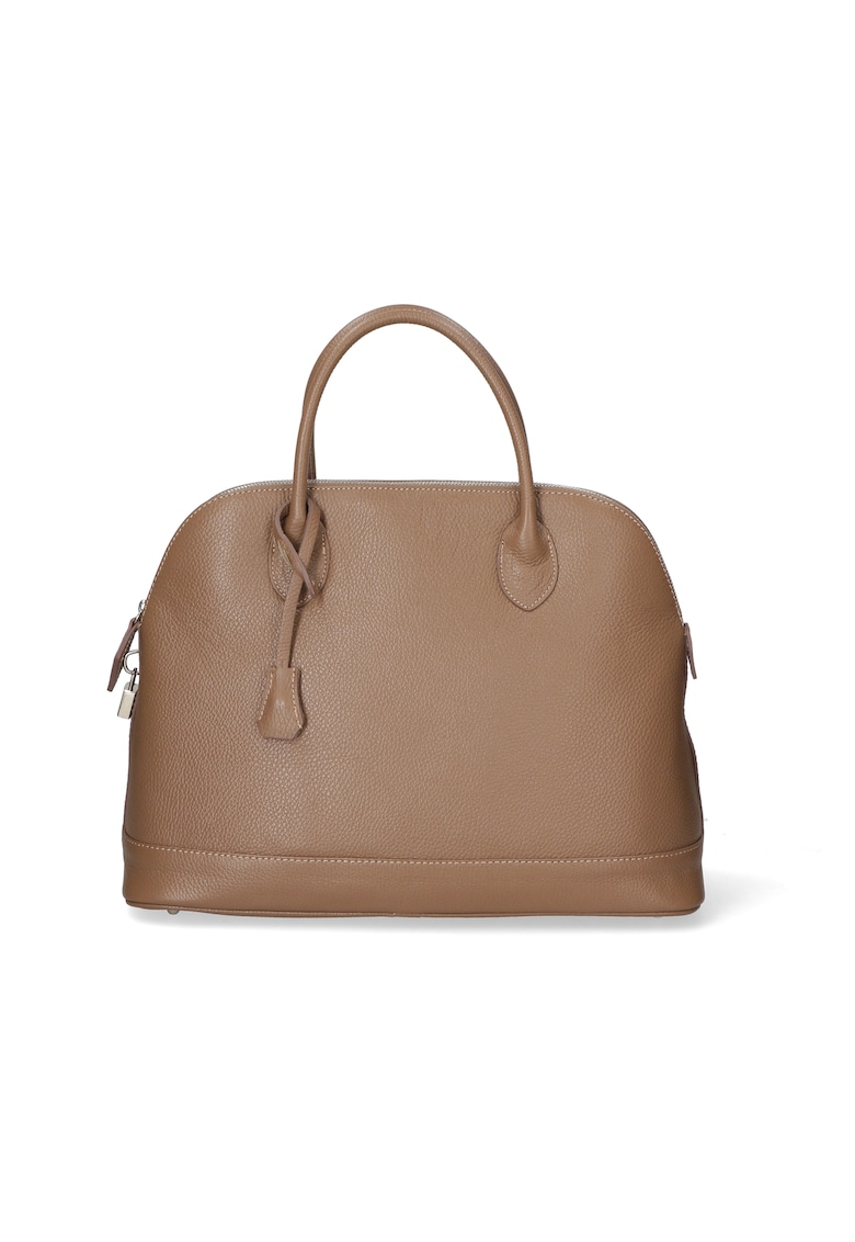 Geanta bowler de piele texturata - Maro taupe