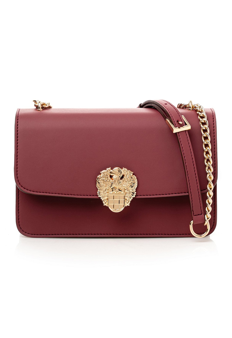 Geanta crossbody din piele ecologica cu bareta din lant - Rosu inchis
