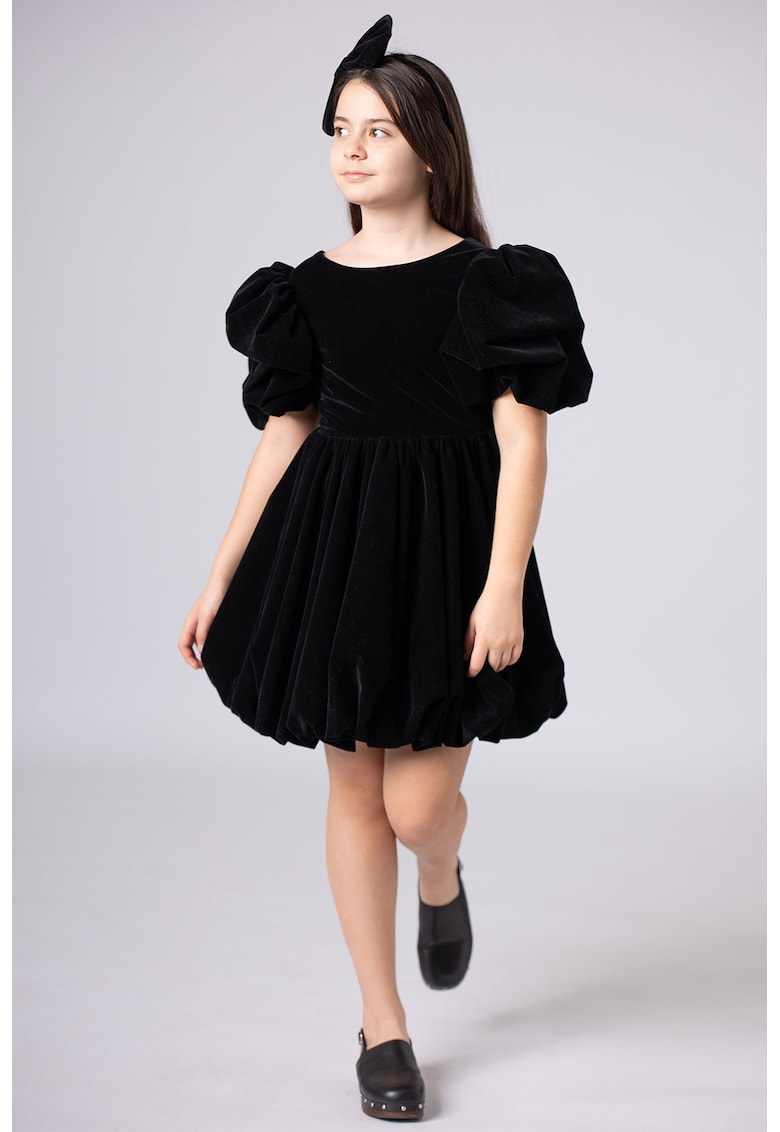 Rochie evazata cu maneci bufante - Negru