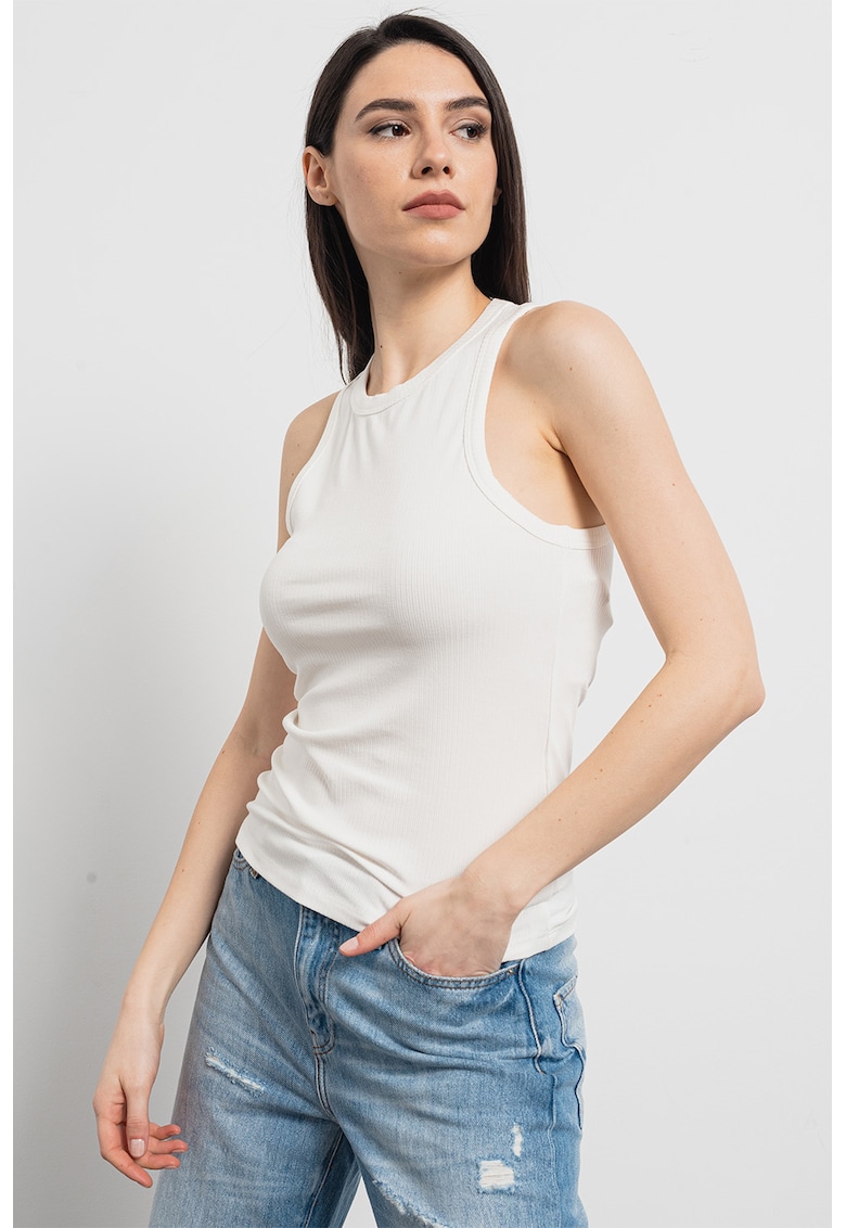 Top slim fit cu striatii - Alb