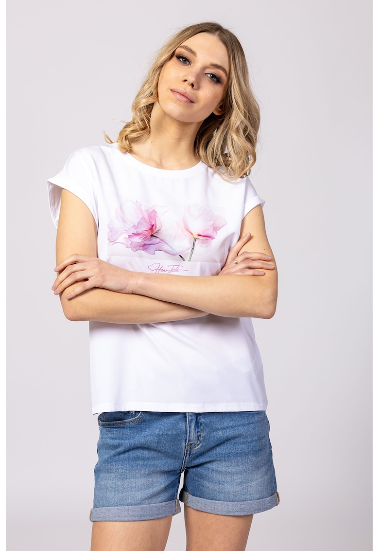 Tricou lejer din amestec de modal cu imprimeu Mona - Lila/Alb optic