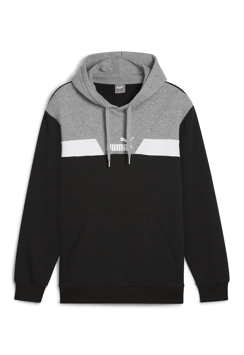 Hanorac cu buzunar kangaroo si model colorblock Power - Alb/Negru/Gri melange