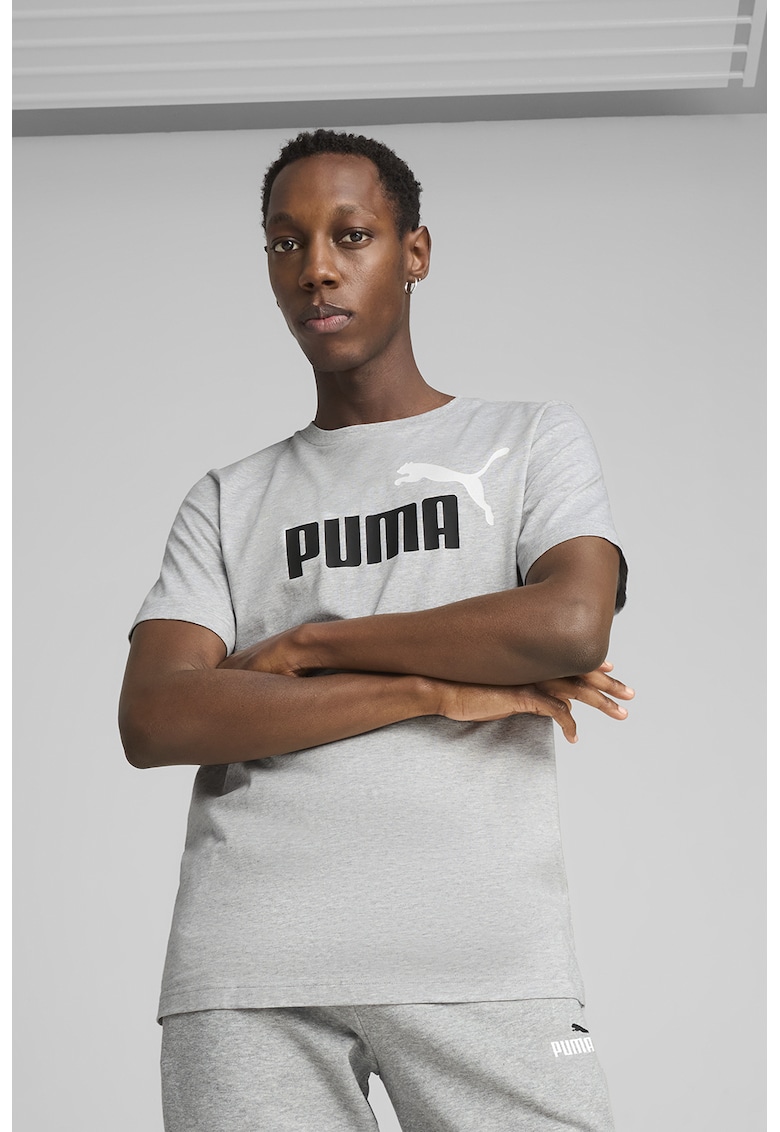 Tricou cu decolteu la baza gatului si imprimeu logo Essentials 2 - Alb/Negru/Gri melange