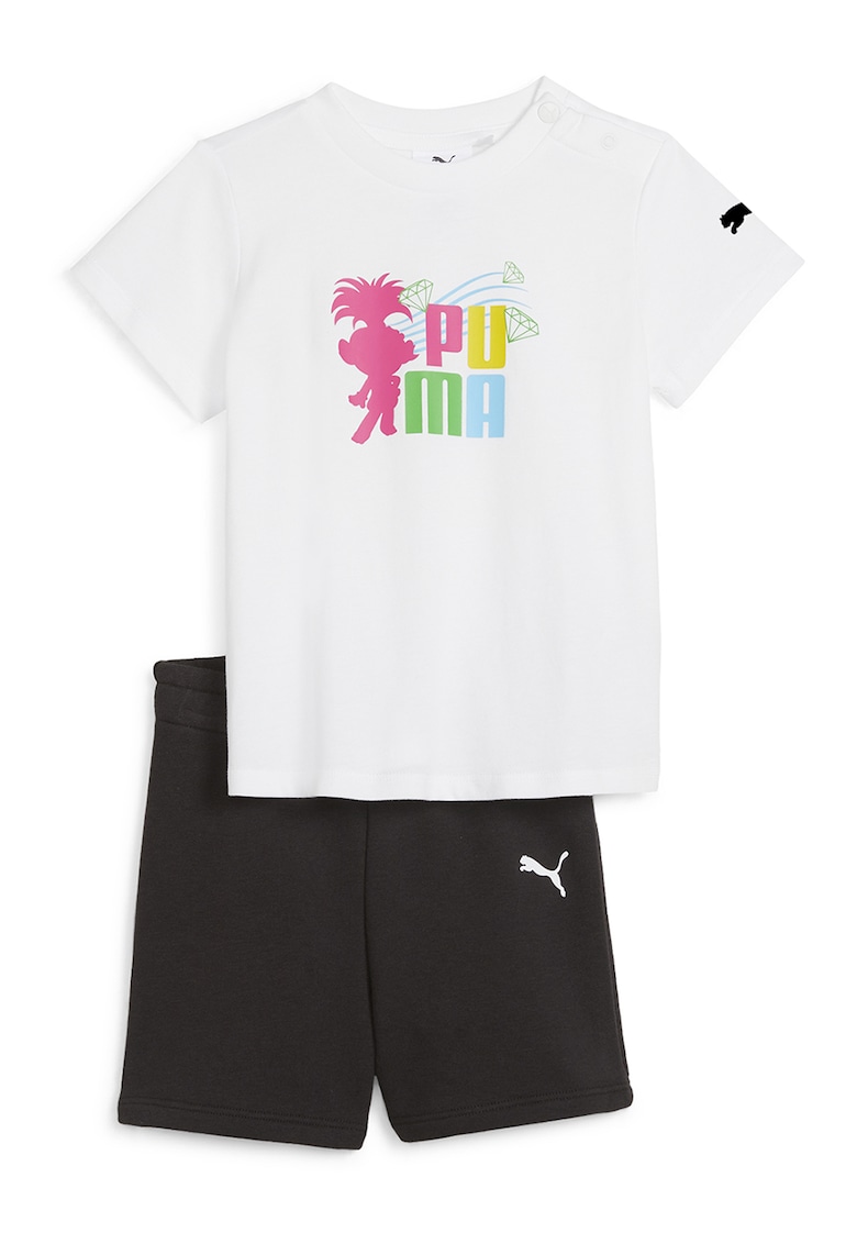 Set de tricou cu imprimeu si pantaloni scurti - 2 piese - Alb/Negru