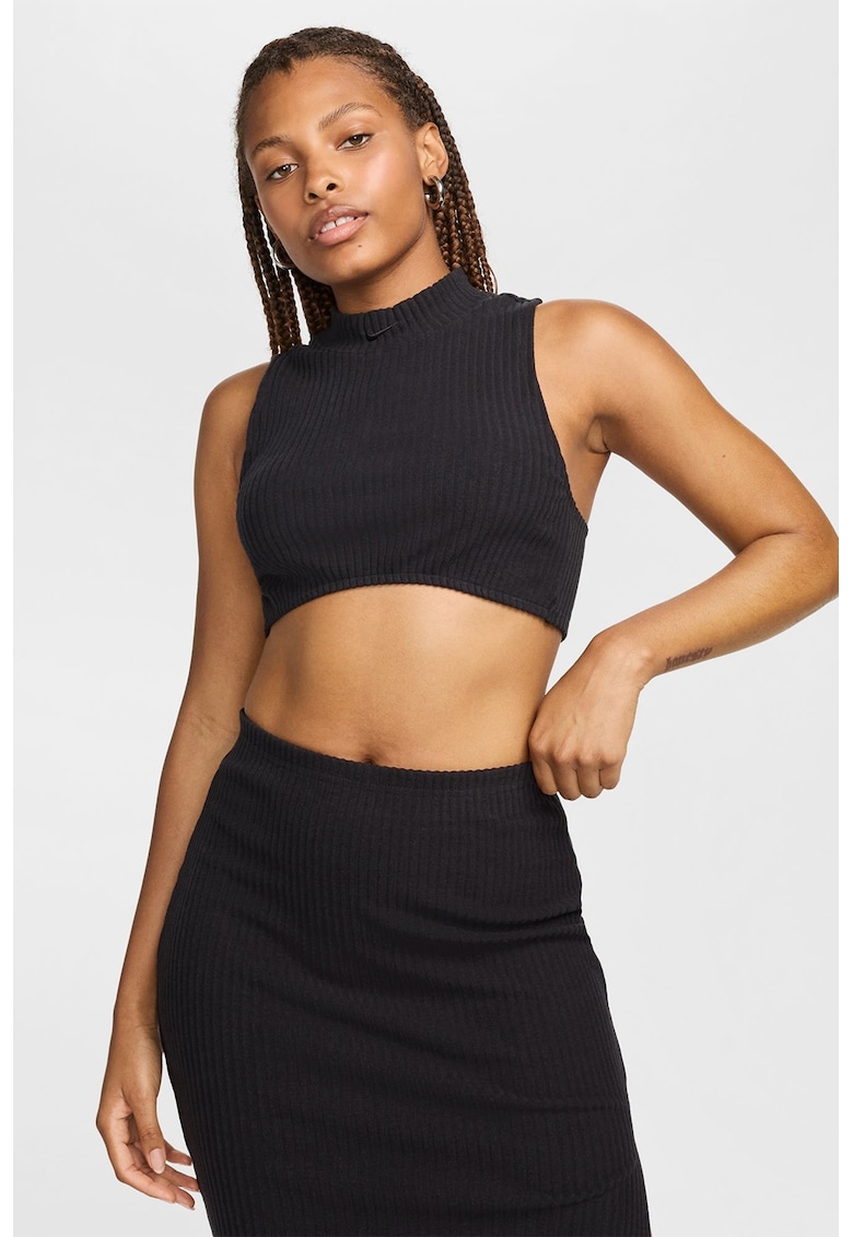 Top crop cu spate decupat - Negru