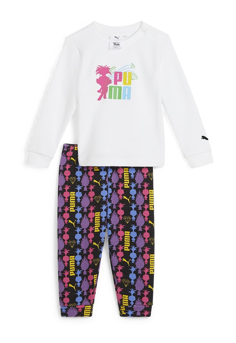 Set de bluza si pantaloni din amestec de bumbac cu logo - Alb/Negru/Violet