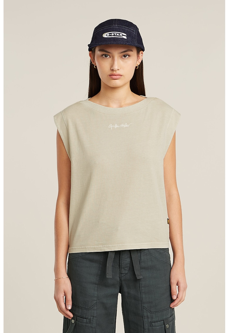 Tricou din bumbac organic cu detaliu logo - Maro nisip