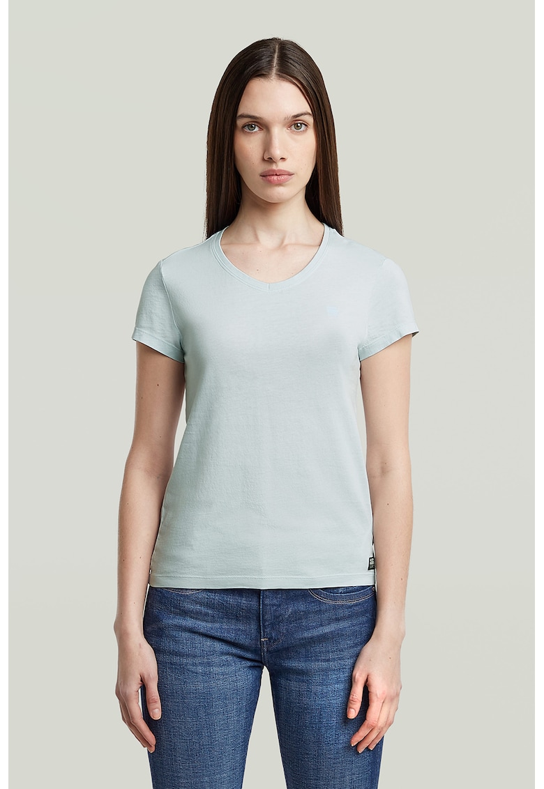 Tricou de bumbac organic cu decolteu in V Eyben - Albastru glaciar