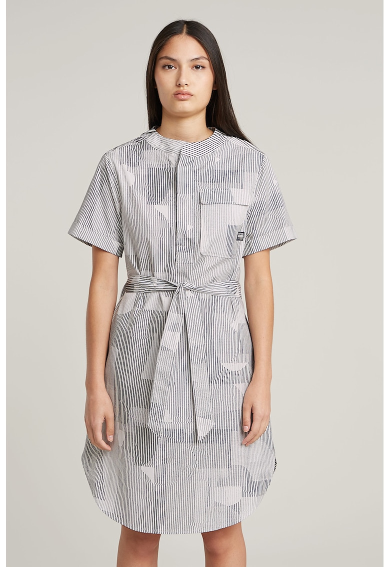 Rochie cu model si cordon in talie - Negru/Alb optic