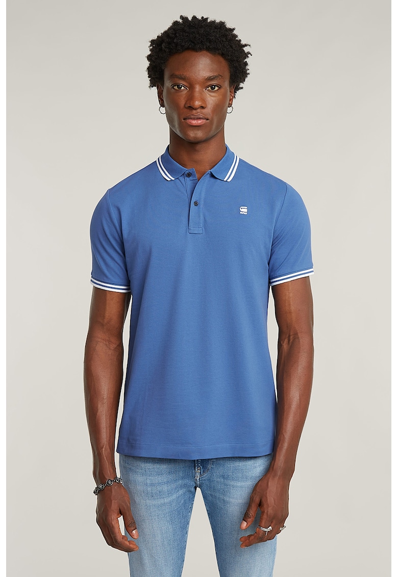 Tricou polo slim fit Dunda - Albastru lavanda/Alb optic