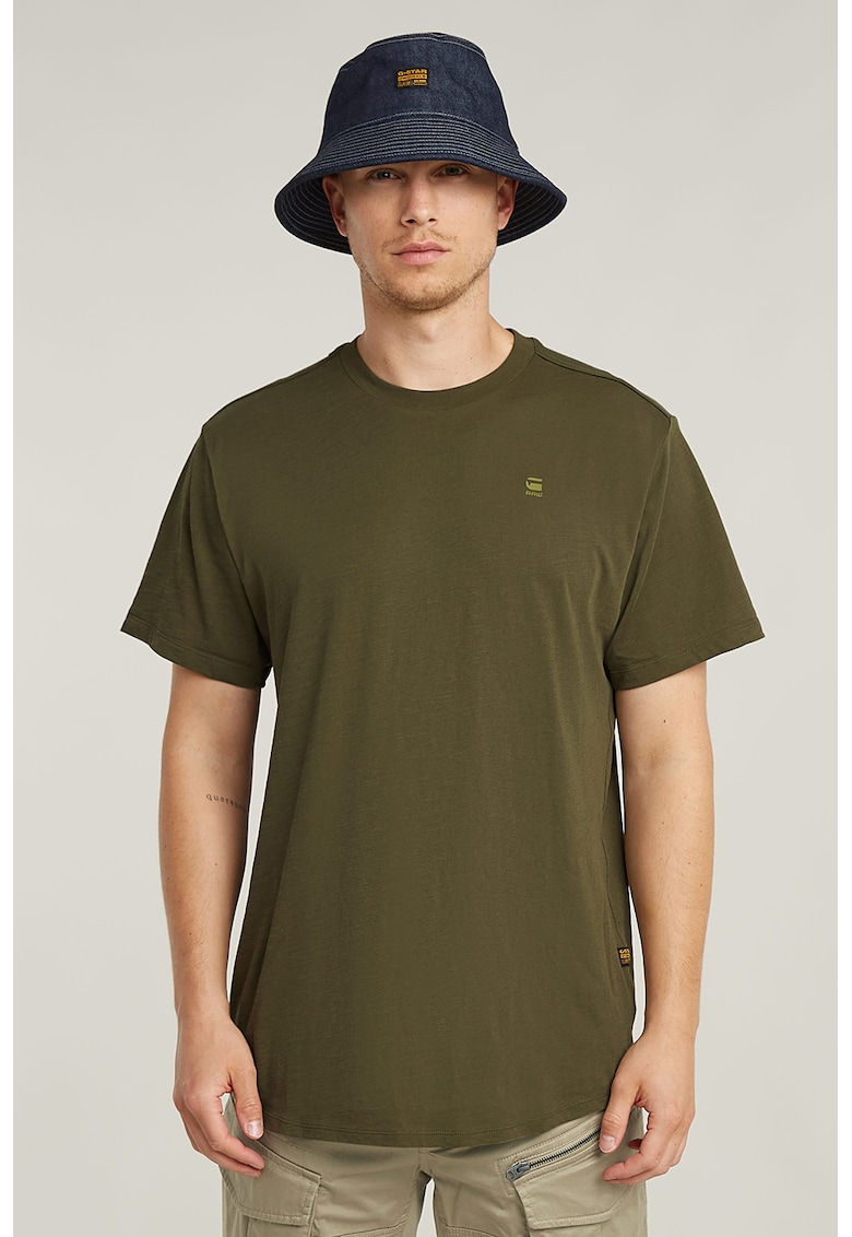 Tricou din bumbac organic cu imprimeu logo - Kaki pal/Alb optic