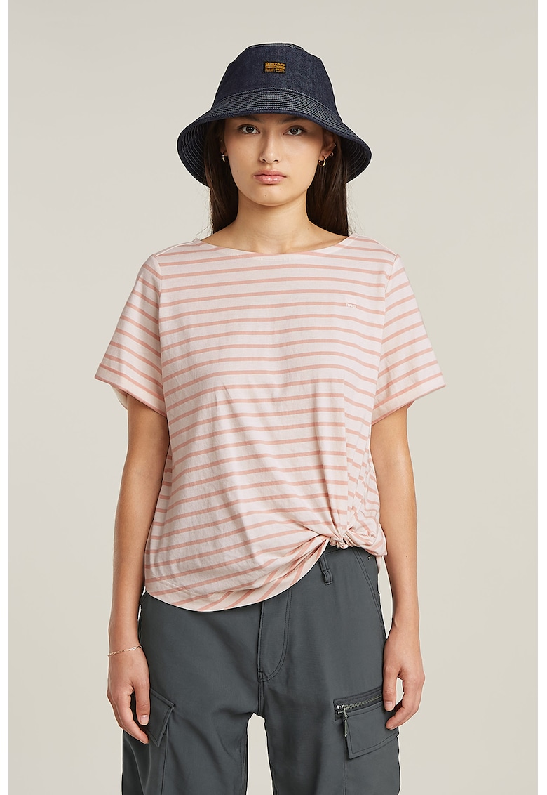 Tricou din bumbac organic cu model in dungi - Roz deschis/Alb murdar