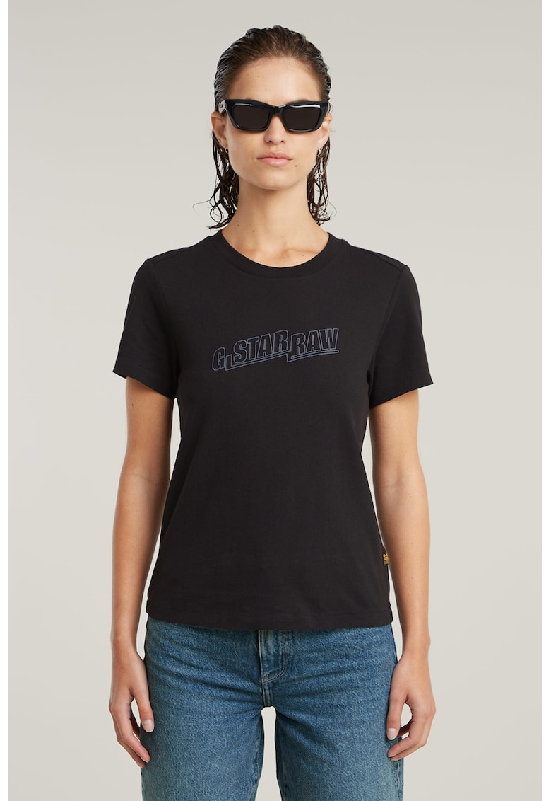 Tricou din bumbac organic cu logo - Negru/Albastru lavanda