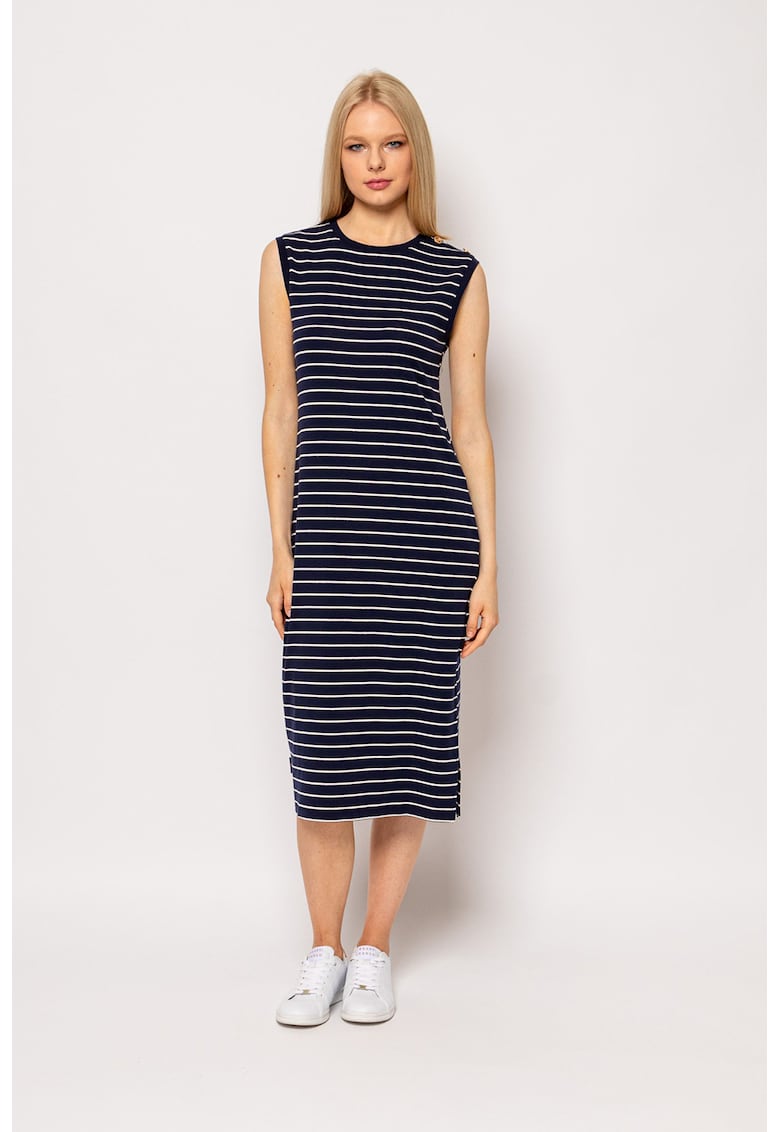 Rochie midi din amestec de modal cu model in dungi Vivero - Alb/Bleumarin