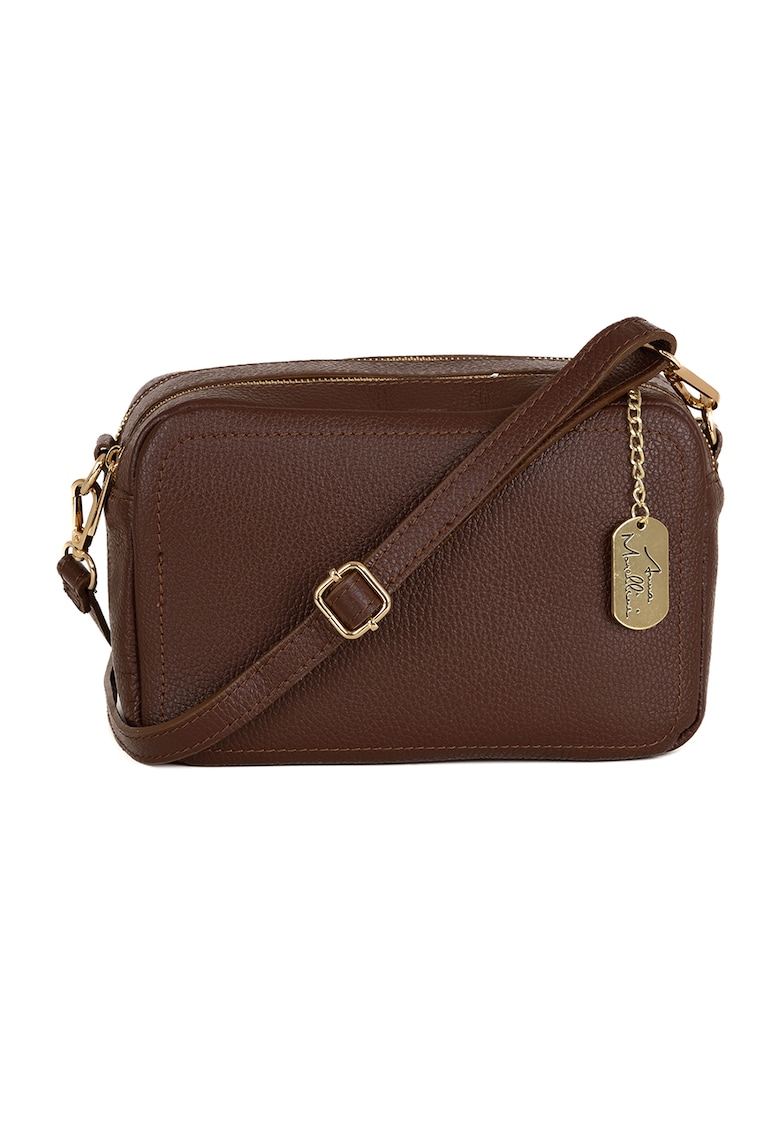 Oferte la Geanta crossbody de piele cu aspect granulat - Maro inchis