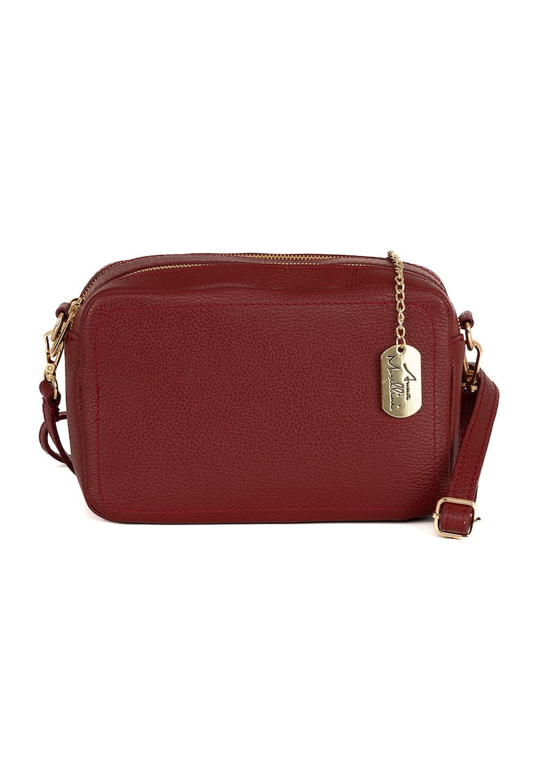 Geanta crossbody de piele cu aspect granulat - Visiniu