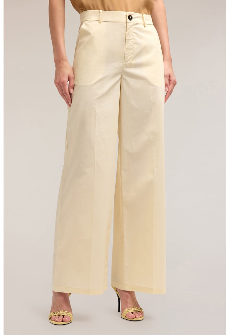Pantaloni ampli cu talie inalta - Crem