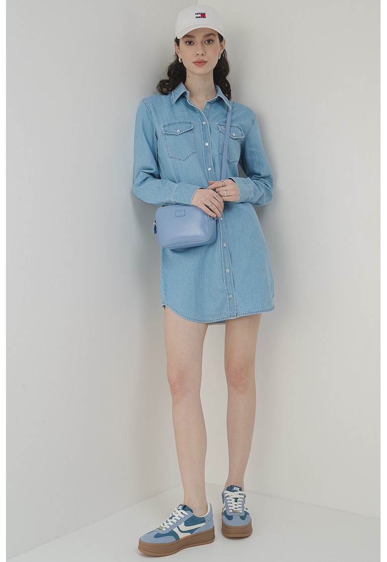 Rochie scurta din denim cu croiala dreapta si nasturi