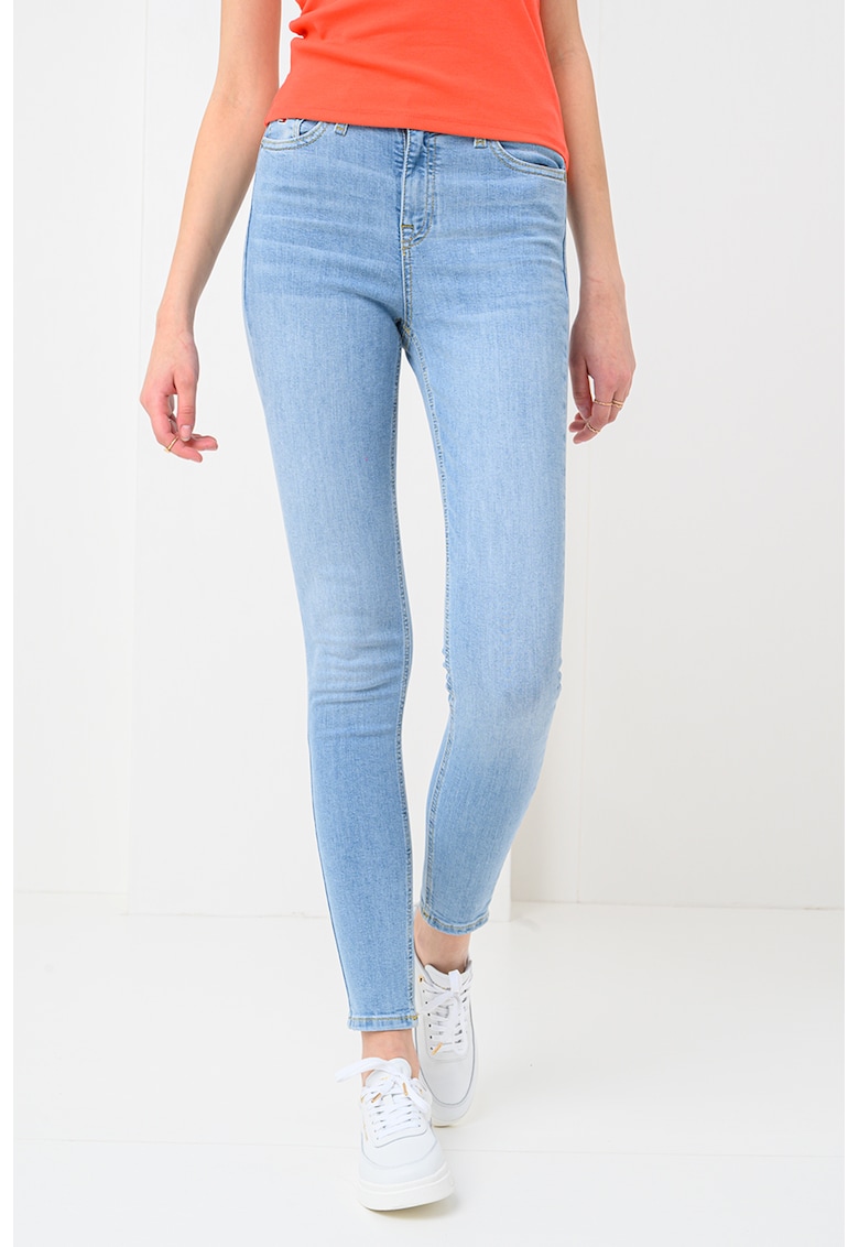 Blugi crop skinny cu talie inalta